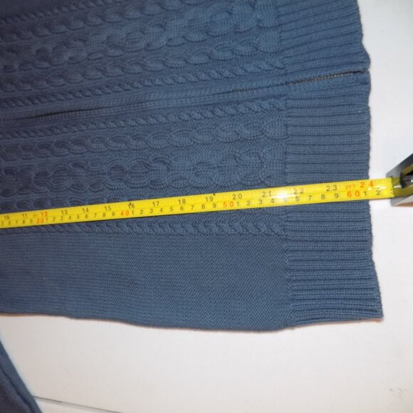 LL Bean Double L Cable Sweater Zip Front Cardigan Blue Medium Cotton Vtg Granny - Picture 5 of 5